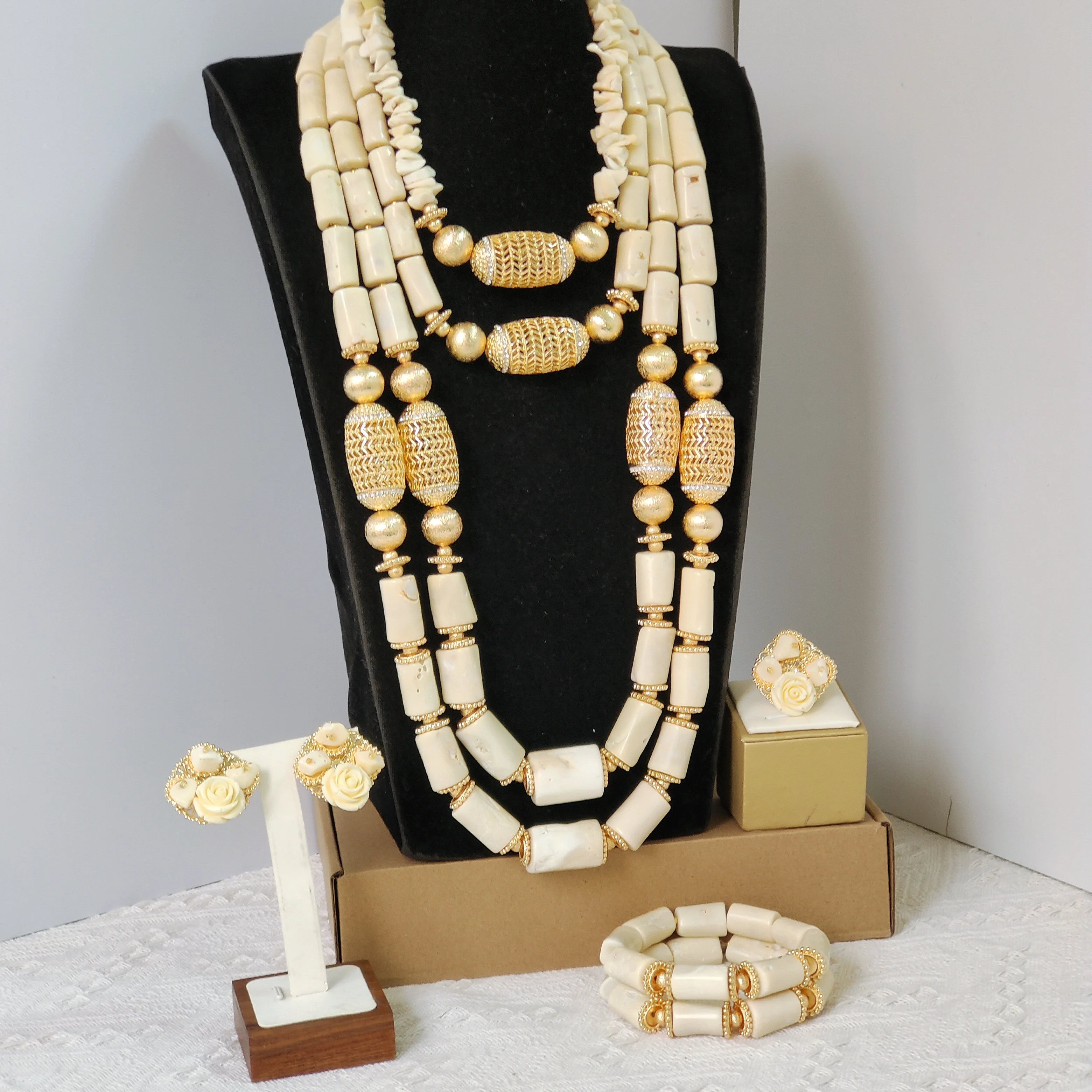 

Aczuv White Original Coral Beads Jewelry Set Nigerian Wedding Necklace Bridal Sets
