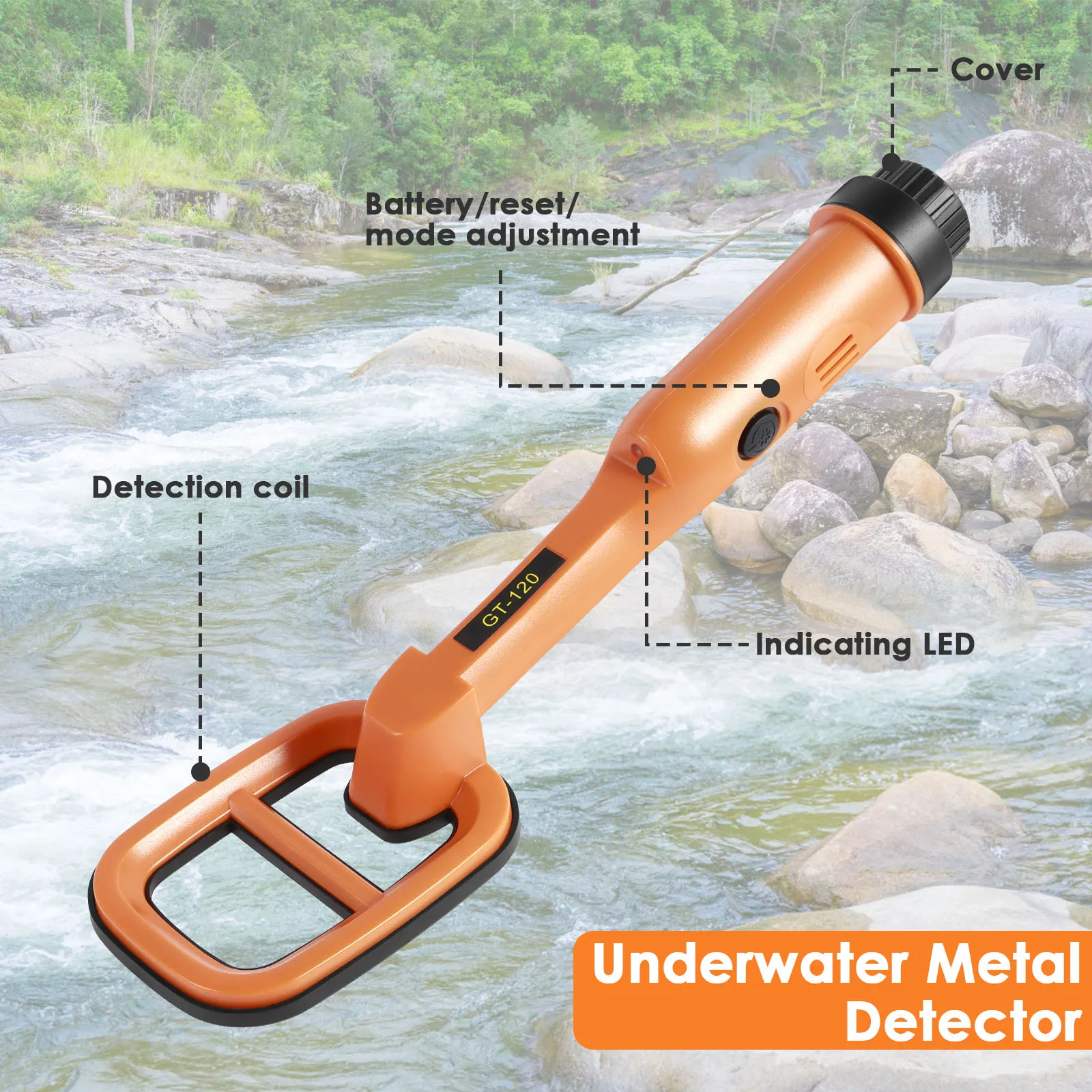 Underwater Metal Detector 9.84FT IP68 Fully Waterproof 4.2inch Coil Metal Detector with LED and Alarm Handheld GT-120 Metal