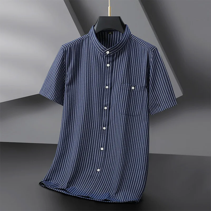 Summer Spring Men Shirts Short sleeve Plus size 8XL 9XL 10XL 12XL Striped dress Fit shirt formal business Work Shirt 160KG Large