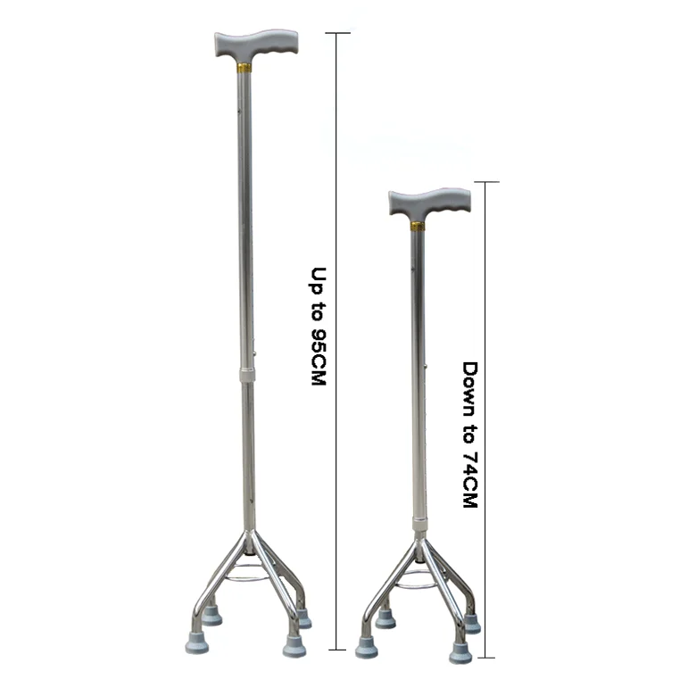 Factory Direct adjustable height lightweight elderly stainless steel four-legged walking stick