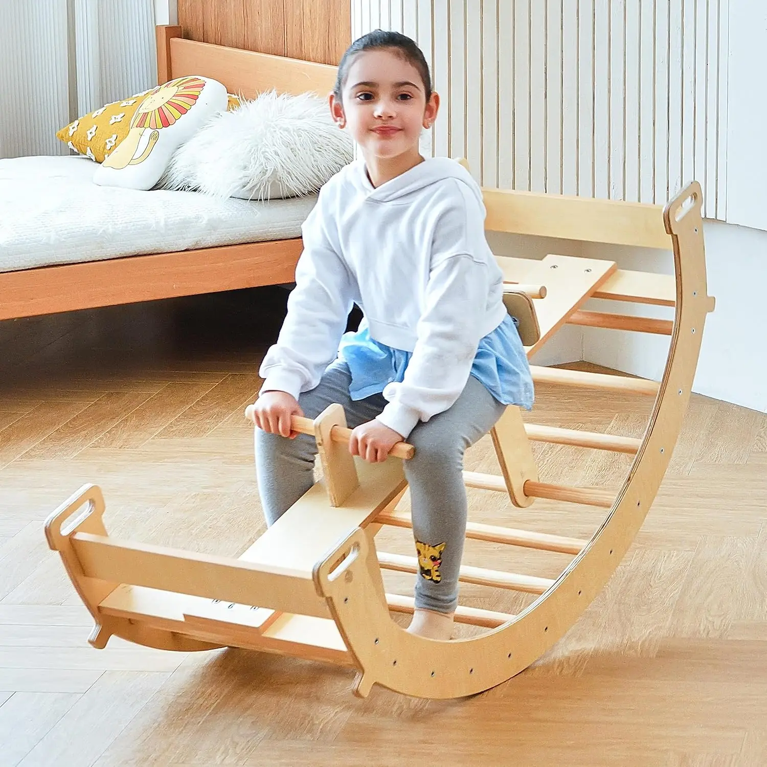 Bailis Ultimate 3-in-1 Playset for Kids - Seesaw, Climbing Arch and Rocker - Waldorf and Montessori Climbing Toy for Children 2-