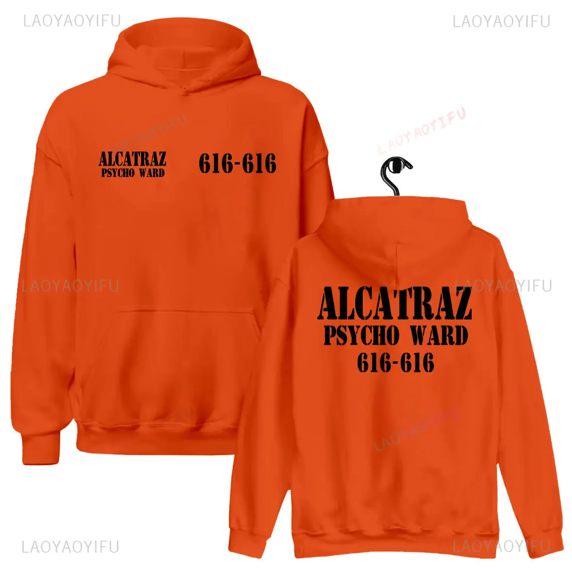 Alcatraz Psycho Ward 616 616 هالوين الجرافيك هوديي عقارب الساعة البرتقالي امرأة رجل كامل طول رواية البلوز Camisetas