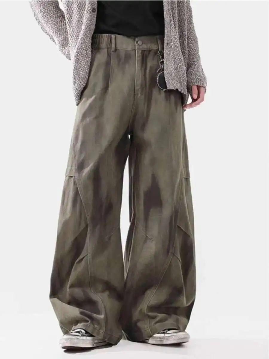 2025 Summer Hipster Jeans Man Women Loose Graffiti Straight Leg Trousers High Street Retro Washed Nostalgia Dragging Trousers