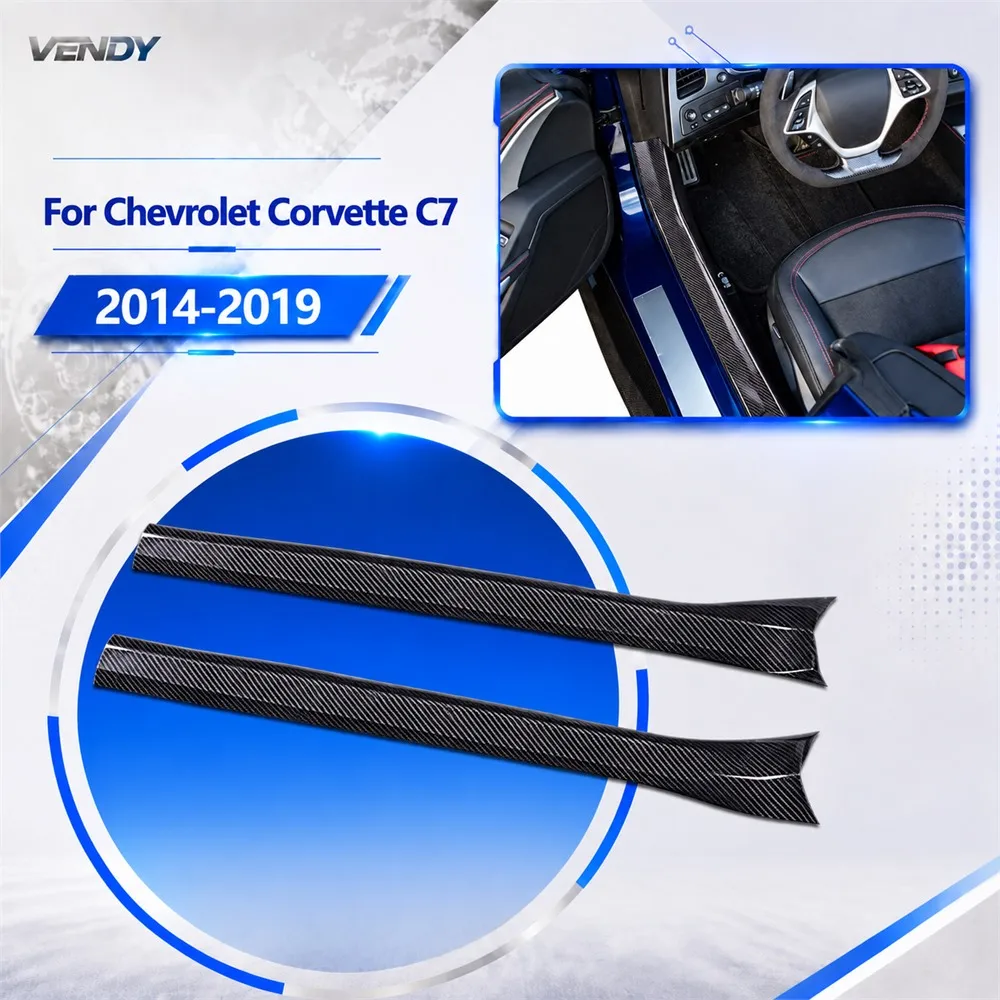 Real Carbon Fiber For Chevrolet Corvette C7 2014-2019 Interior Door Sill Decorative Strip Cover Trim Modified Parts Accessories