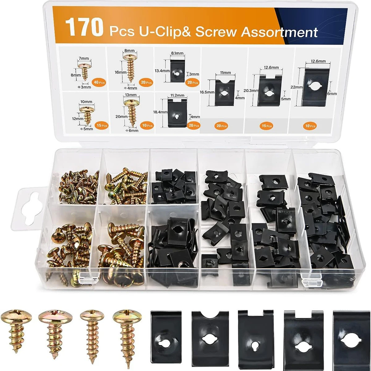 170Pc Car U Clips with Screw Assortment Kit 9 Different Sizes Automotive U Nut and Screw Clip Automotive U Nut Screw Fixing Clip