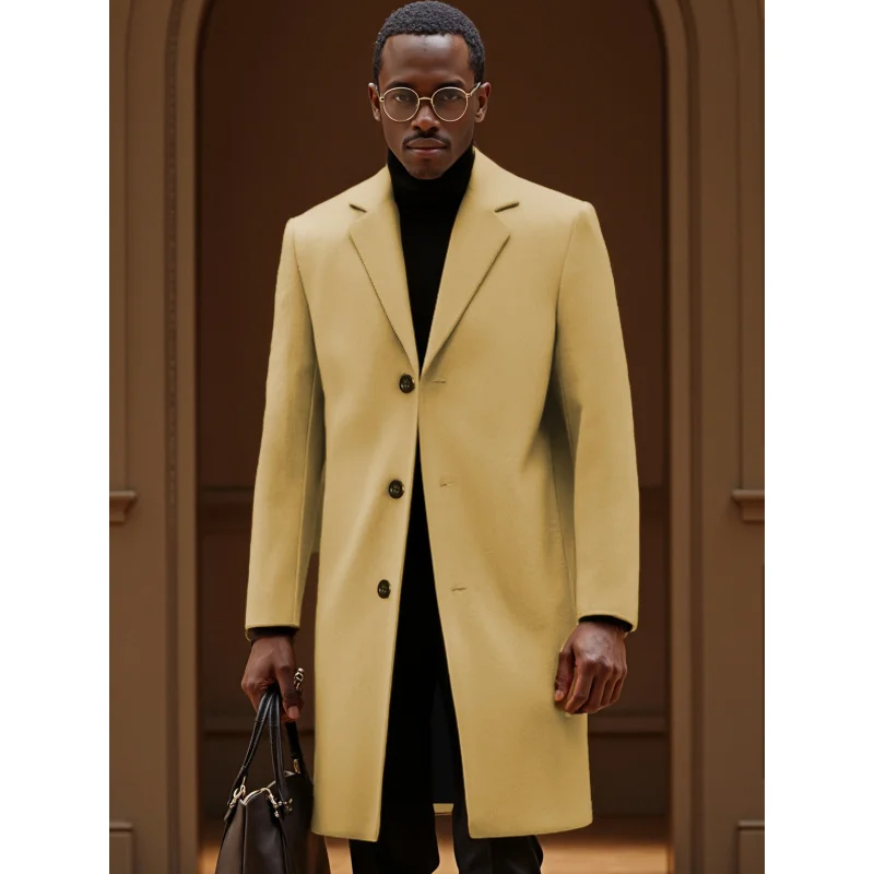 

2025Men's Spring and Autumn Fashion Sports Style Turn-down Collar Coat Solid Color Trench Coat for Social Gatherings