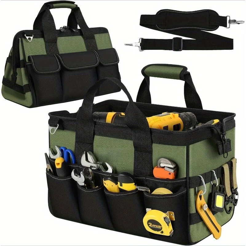 

Heavy Duty Tool Bag 15 Inch, 16 Pocket Portable Soft Tool Box Storage Bag, Handle Carry Empty Tool Box with Large Zipper