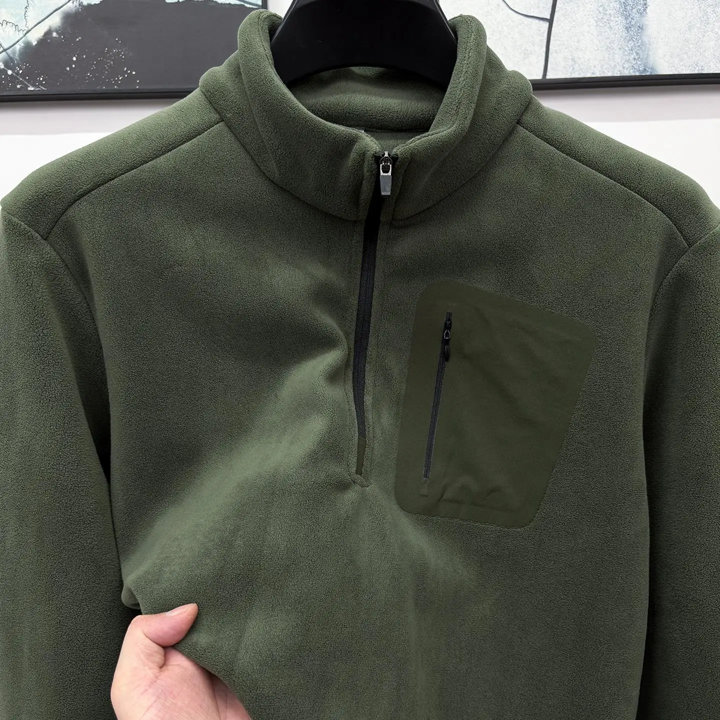 

Thiened Fce Lined Soft ell Jaet Men's Autumn Winter Outdoor Spor f Zip Stand Collar Warm Coat Polyester Fiber