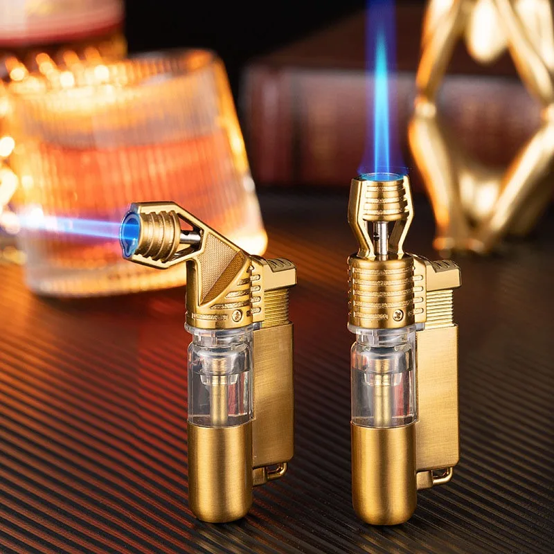 Metal Mini Butane Gas Lighter Visible Gas Window Jet Blue Flame Spray Gun Outdoor BBQ Kitchen Cigar Smoking Accessories Gadgets