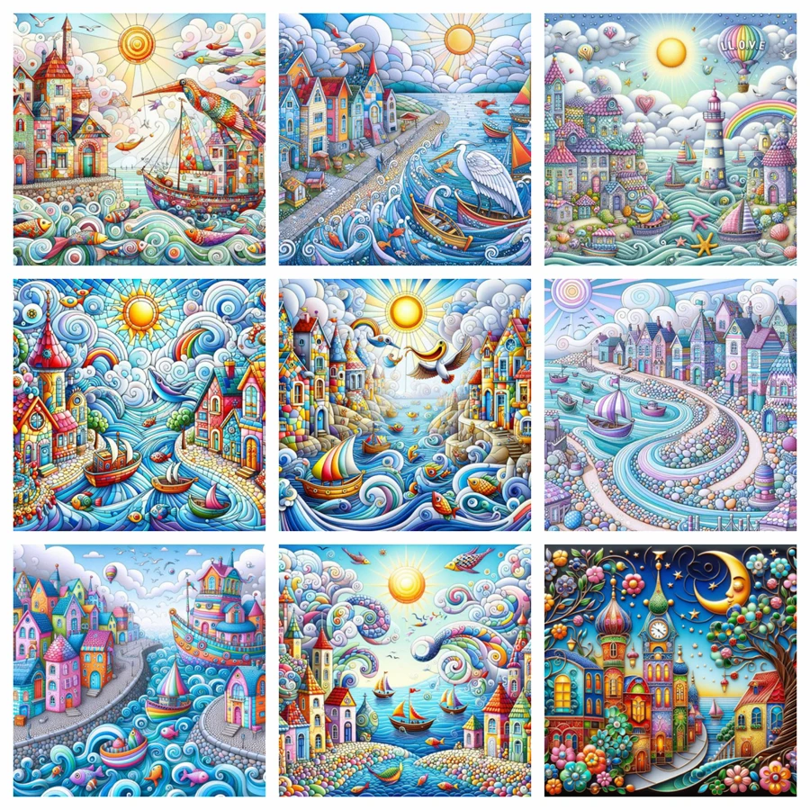 Wunderliche Weltstadt Landschaft 5d volle runde Diamant malerei Kits Comic Magic Kingdom DIY Bohrer Mosaik Stickerei Kreuz stich