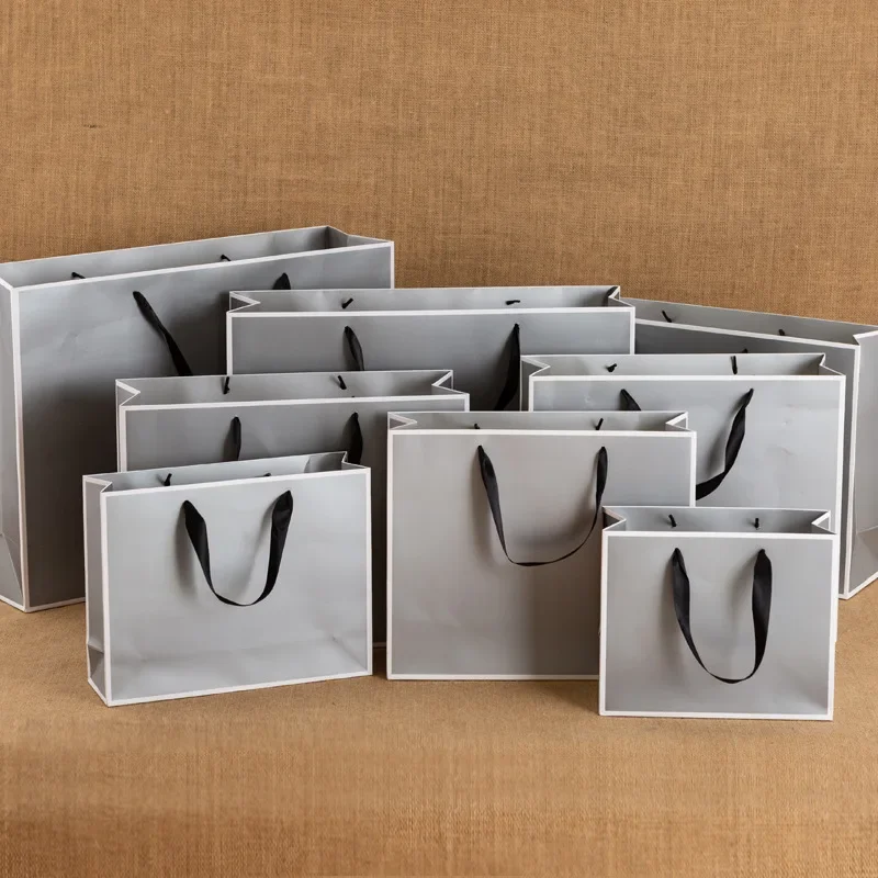 Edle Silbergraue Papiertüte Geschenktüte Tragetasche Geburtstag Hochzeit Gastgeschenk Weihnachtsgeschenk mit Griff Keksverpackung Mitnahmetüten