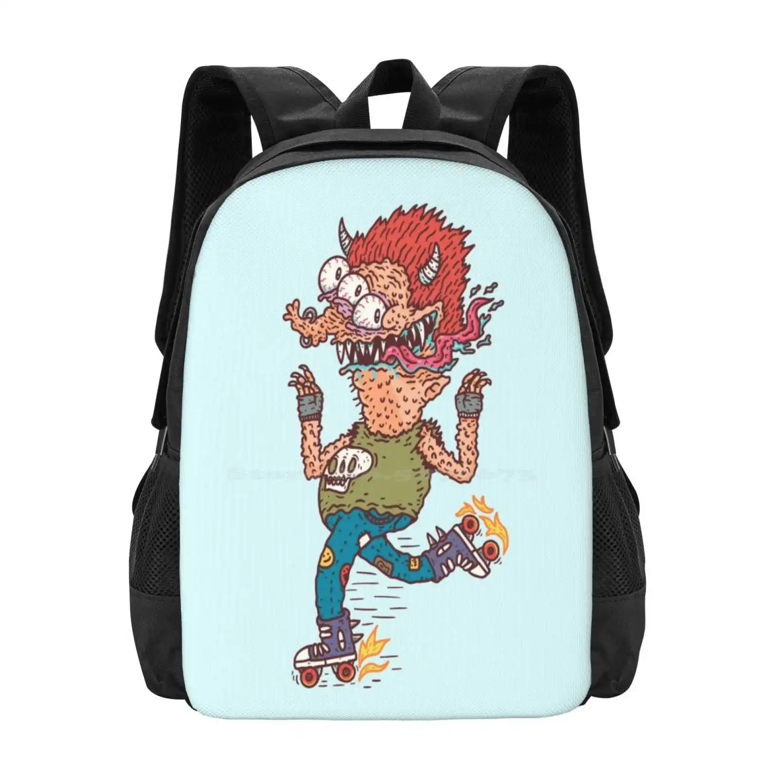 Rollerskater Bag Backpack For Men Women Girls Teenage Doodle Cartoon Cute Funny Monster Horror Creepy Creature Halloween