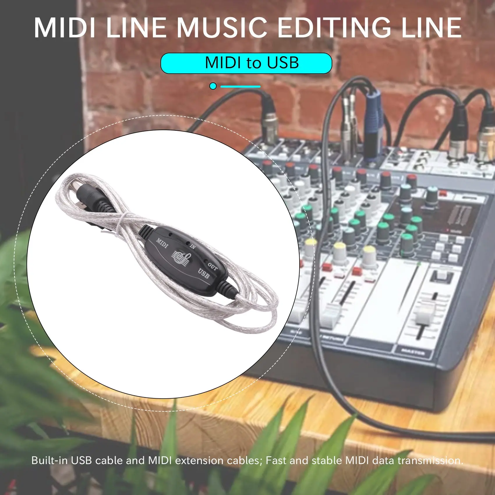 MIDI to USB Cable Converter Connector PC to Synthesizer Music Keyboard Adapter for Home Music Studio