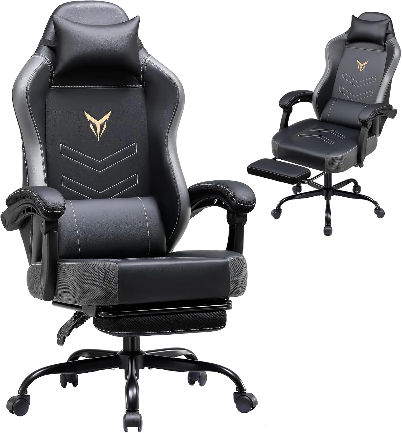 Gaming Chair, Office Chair High Back Computer Chair with Foot Rest for Adults, Leather Desk Chair Executive Ergonomic Height Adj