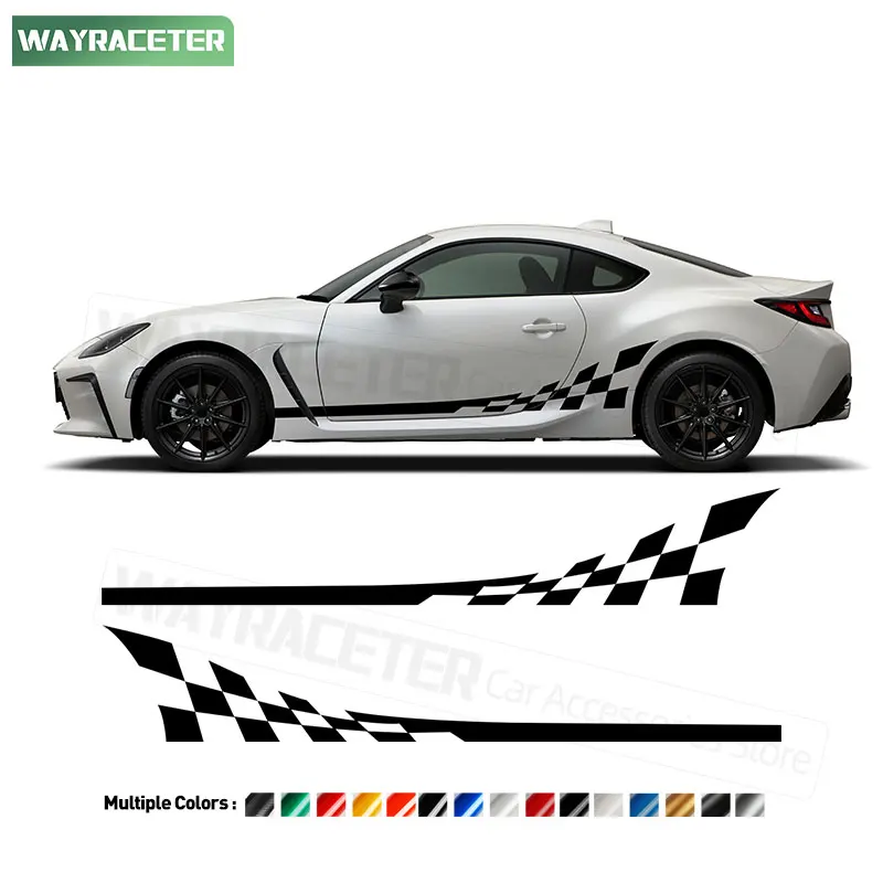 

Racing Sport Checker Graphic Door Side Sticker Carbon Fiber Vinyl Decal For Toyota 86 GR86 GT86 2012+ 2022 2023 2024 Accessories