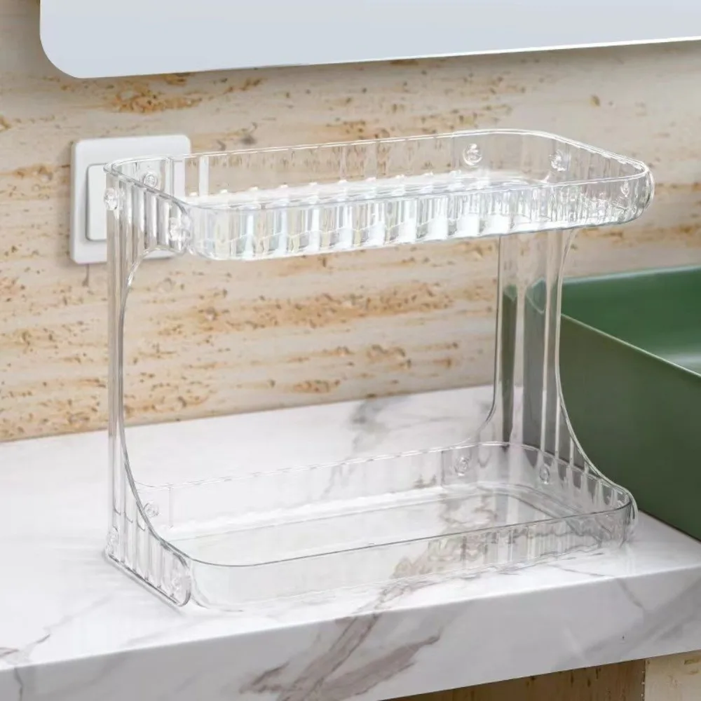 Double Layer Bathroom Organizer Large Capacity Transparent Desktop Storage Shelf Display Stand Plastic Kitchen Storage Box