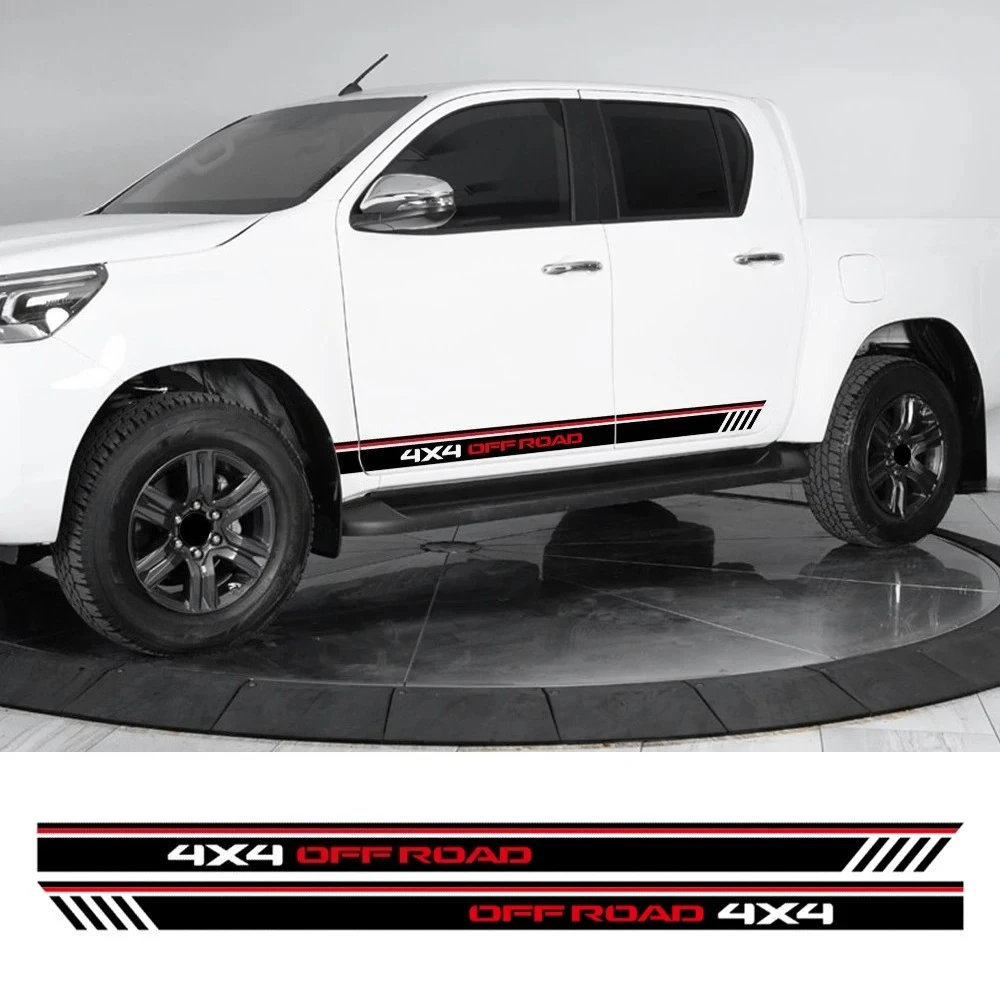 

2PCS Car Door Side Skirt Stripes PVC Stickers For Toyota Hilux 4x4 Off Road Graphic Decor Auto Accessories Vinyl Film Decals