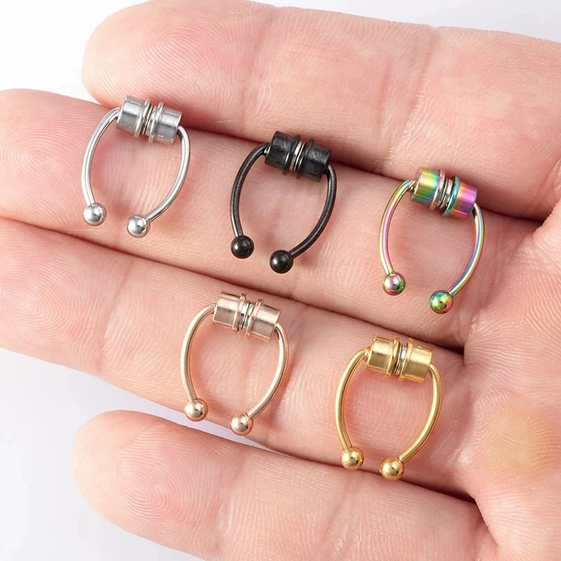 2pc Women Fake Piercing Nose Ring Hoop Septum Non Piercing Nose Clip Rock HipHoop Stainless Steel Magnet Punk Body Jewelry view 4
