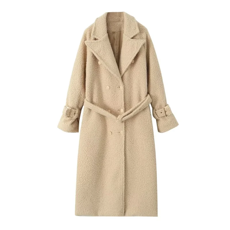 

Women’s Turn Down Collar Long Coat - Belted Overcoat Jacket for Cold Weather Commuter Style