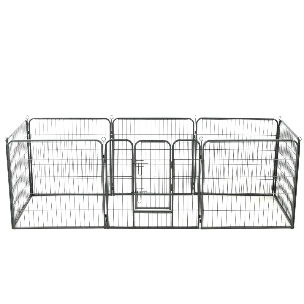 Heavy-Duty 8-Panel Dog Playpen - Black Steel, 31.5x31.5, Portable Pet Enclosure