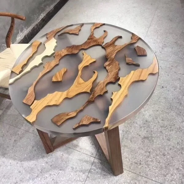 Einzigartige Kunstgalerie runde Intarsien Furnier platte antiken Holz Couch tisch