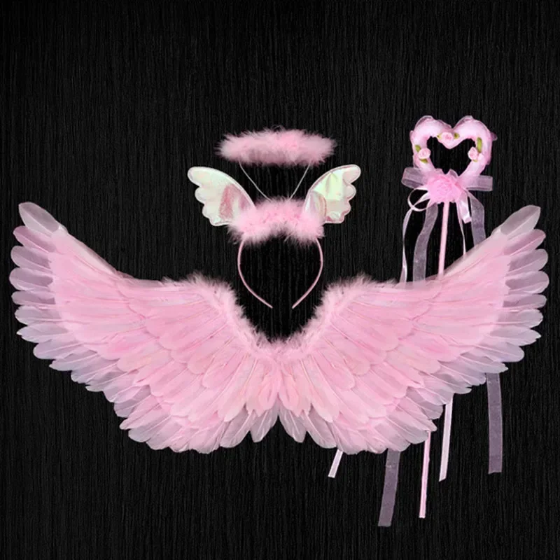 悪魔悪魔天使アクセサリー衣装コスプレセット羽翼ヘイローヘッドバンド杖ハロウィンクリスマスパーティー白黒ピンク