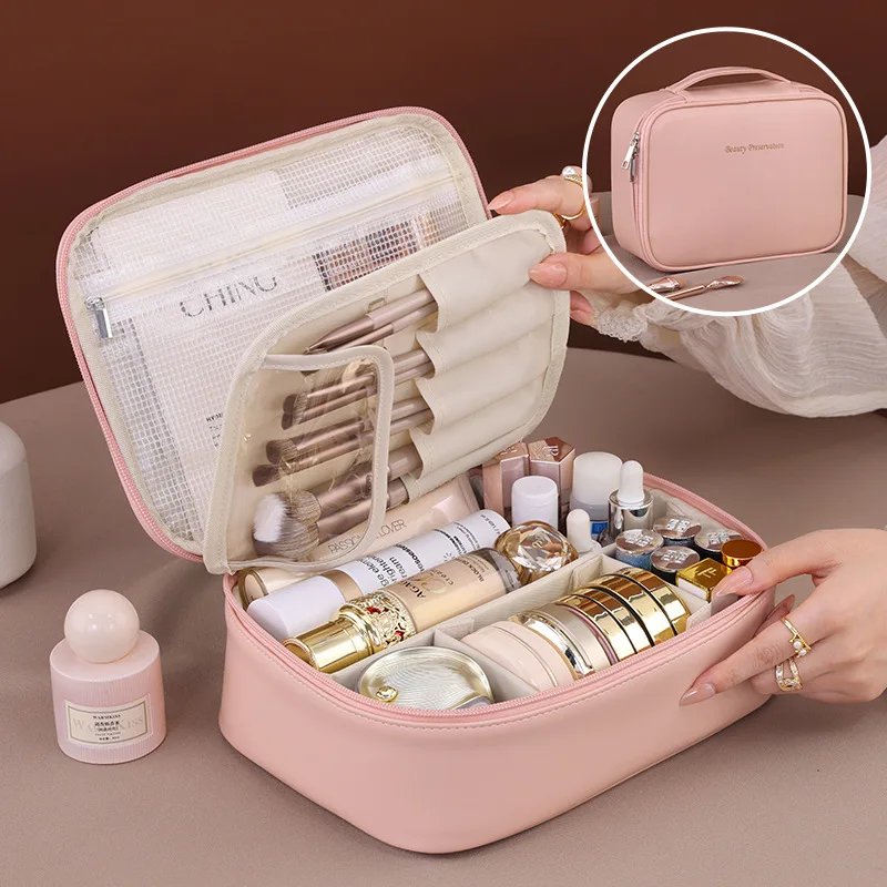 

Portable Makeup Bag for Women Solid Color Removable Multi Functional Storage Pack Large Capacity Waterproof Travel Toiletry Bags