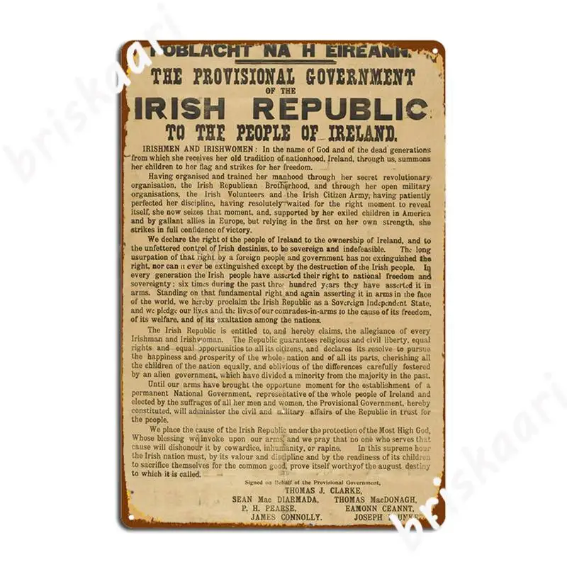 1916 Proclamation Of The Irish Republic Tin Sign Posters Retro Proclamation Metal Plaque Poster Personalized Mural Decor Sign