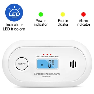 Alarme de monóxido de carbono com display LCD digital, detector de monóxido de carbono com bateria Li CR123A de longa duração, EN 50291, VC22R