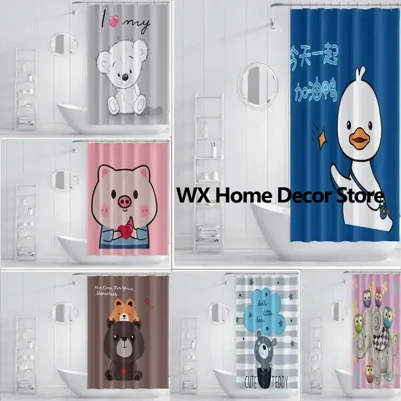 

Cute Cartoon Printed Shower Curtain with Waterproof Bathroom Partition and No Drilling Needed