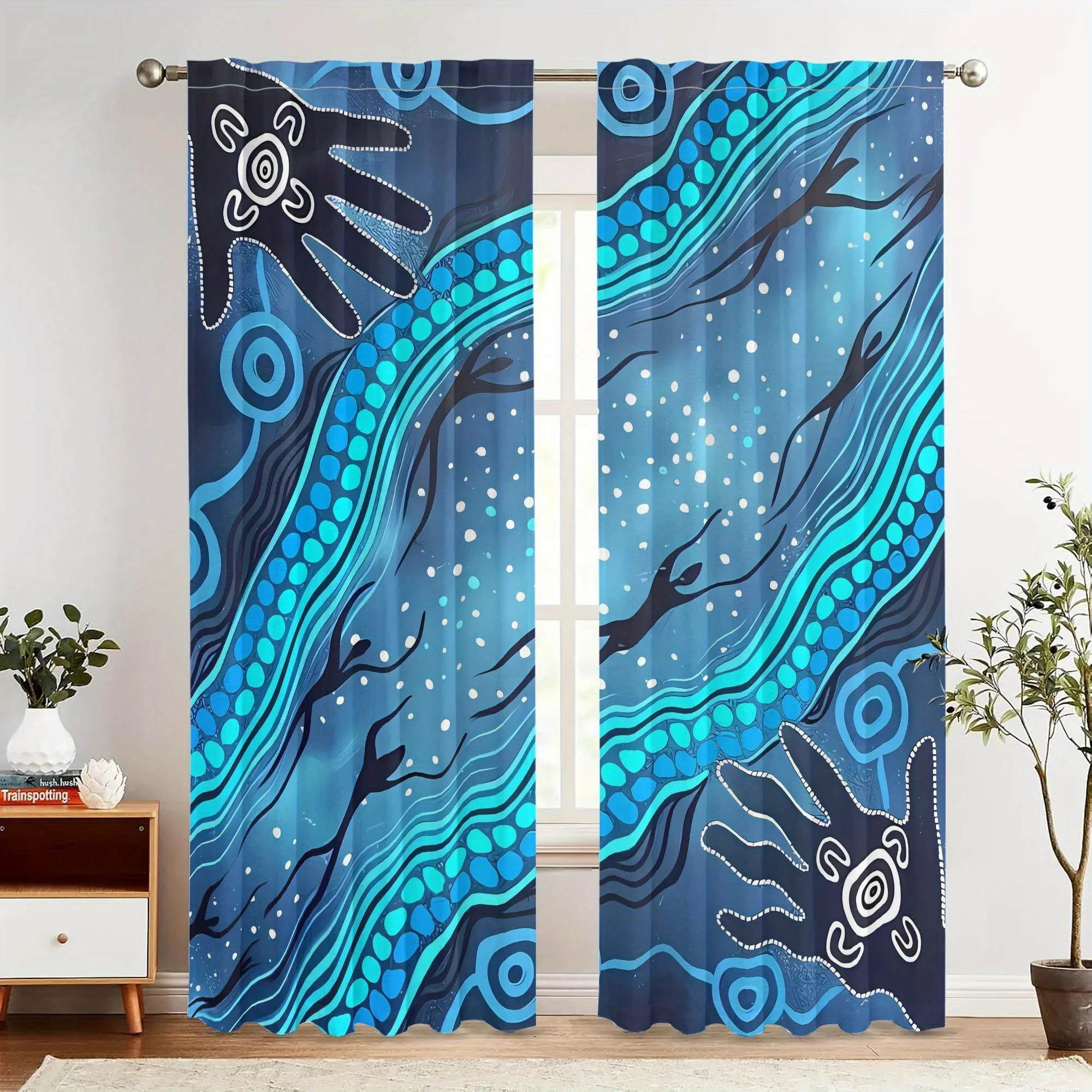 Blue Ocean Wave Water Pattern Curtain Pair Window Curtains Set for Living Room Home Decor