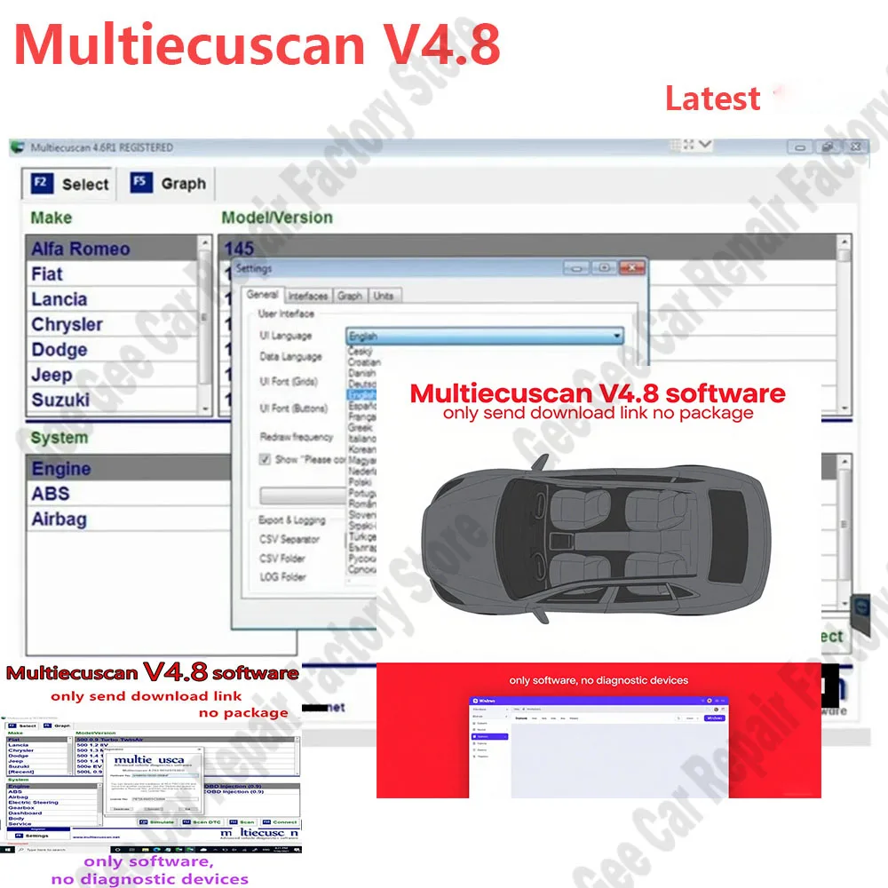 

Latest Multiecuscan V4.8 Car Repair software obd2 scanner for American European models Car Maintenance Tools Works with ELM327