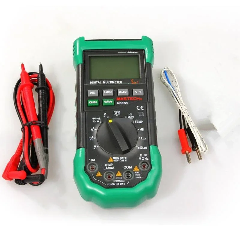 Mastech MS8229 Digital Multimeter Original  5 in1 Auto Range Multi-functional Lux Sound Level Temperature Humidity Tester Meter