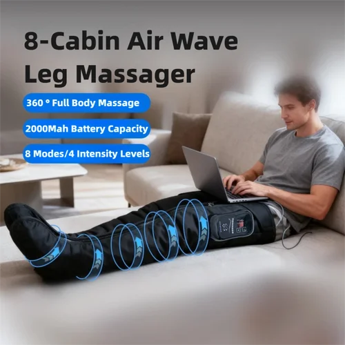Jinkairui Masajeador de piernas con airbag de 8 cámaras, pantalones de presión de aire extendida, masajeador de muslos y pies para relajación y comodidad