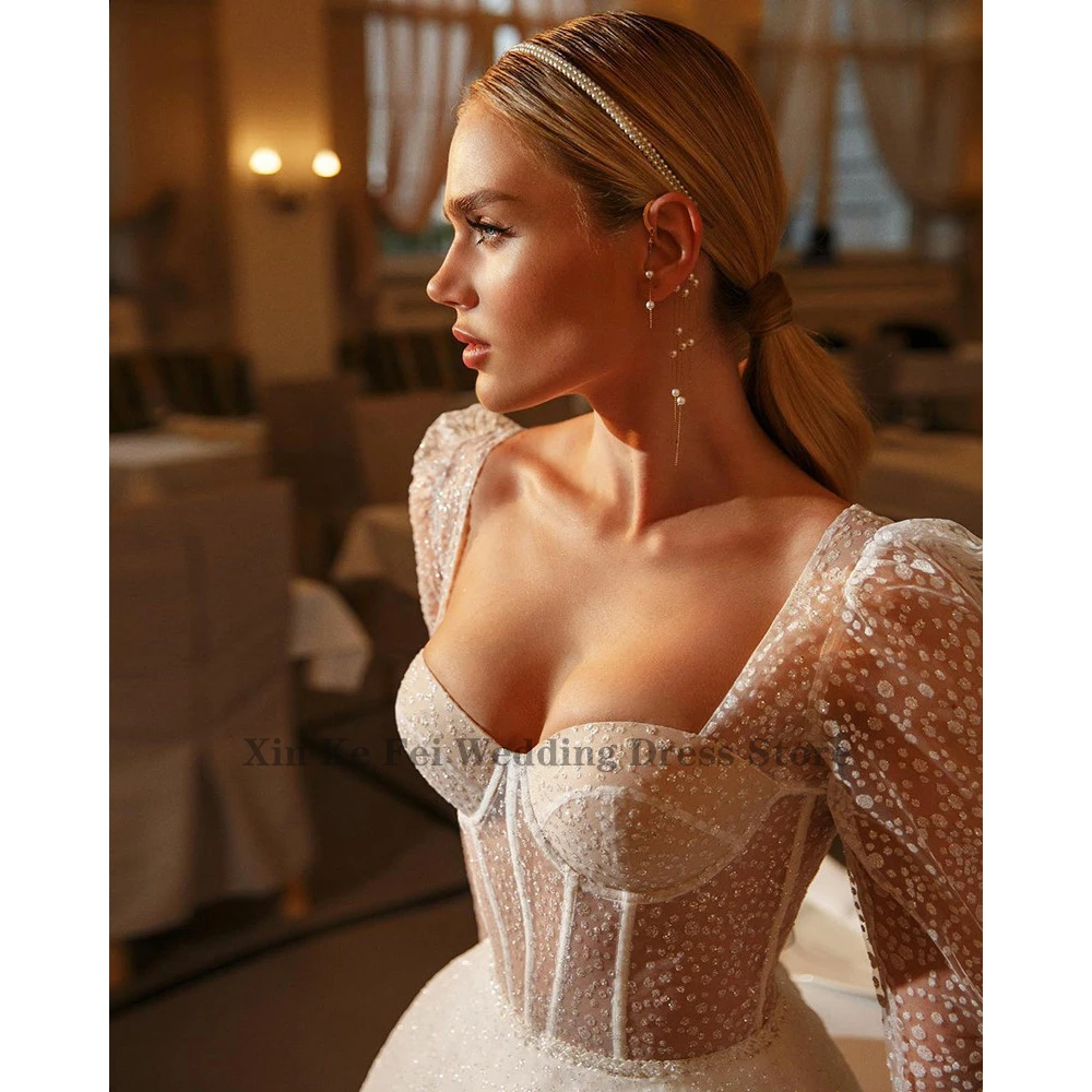 Robe De mariée trapèze scintillante à manches longues, en Tulle, style Boho, nouvelle collection 2023