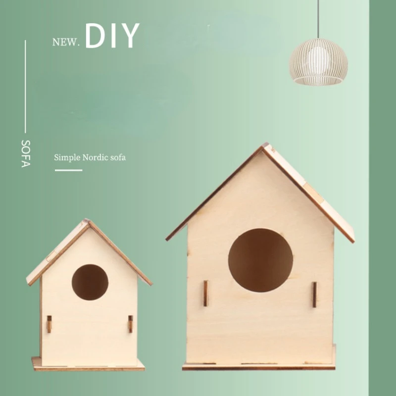 Bird Wood House With Lanyard Outdoor Unfinished Diy Accessory Pet Supplies Hanging Birdhouse For Outside Balcony S8o5