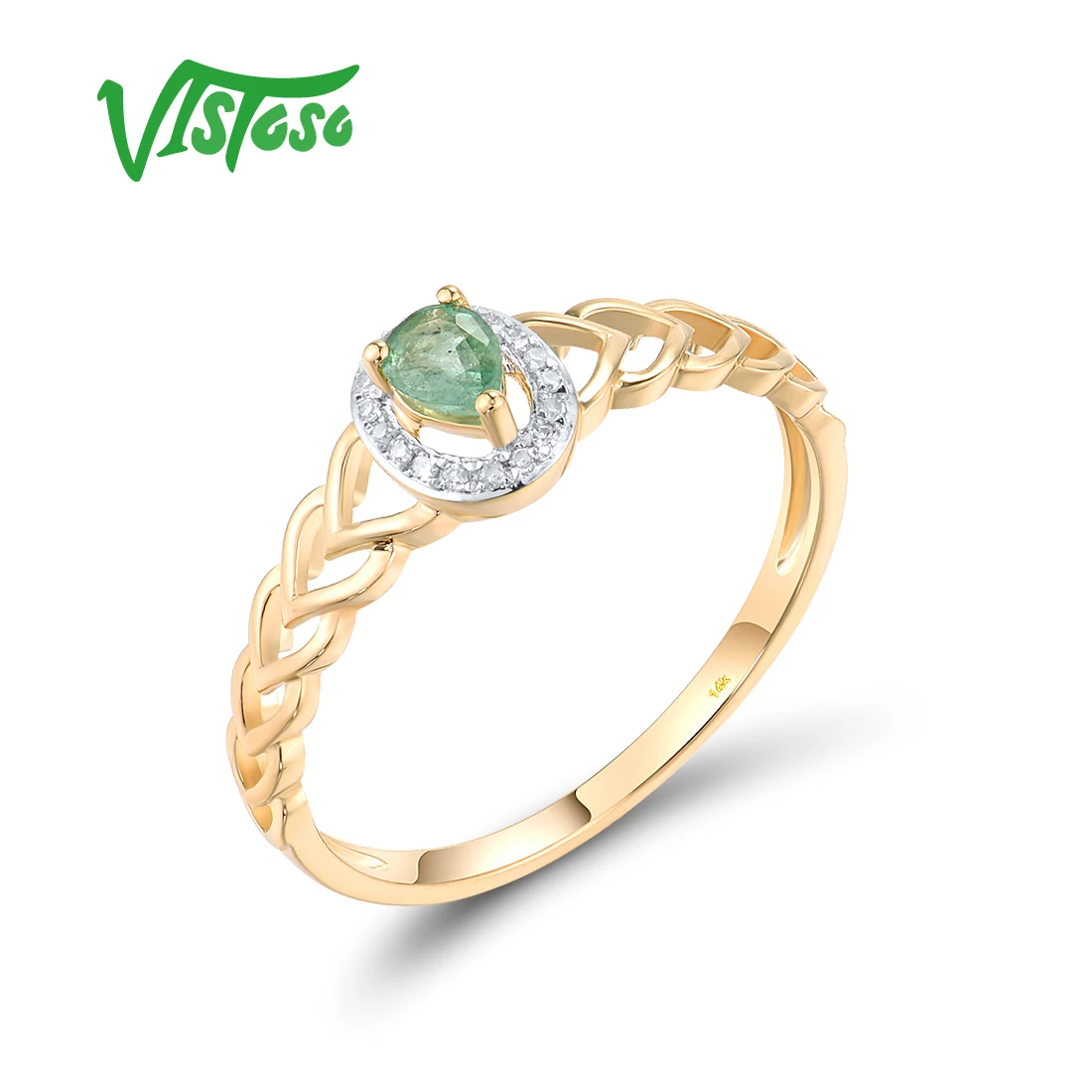 

VISTOSO Authentic 14K 585 Yellow Gold Sparkling Fancy Diamonds Emerald Hollow Ring For Women Dainty Party Wedding Fine Jewelry