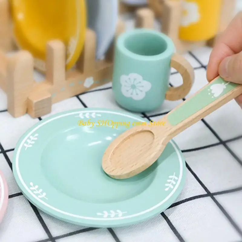 23GD PRIEND PLAY PLAY Accessories for Toddlers 3+ تشمل لعبة الأطباق الخشبية الأواني التعليمية للفتيات الفتيات