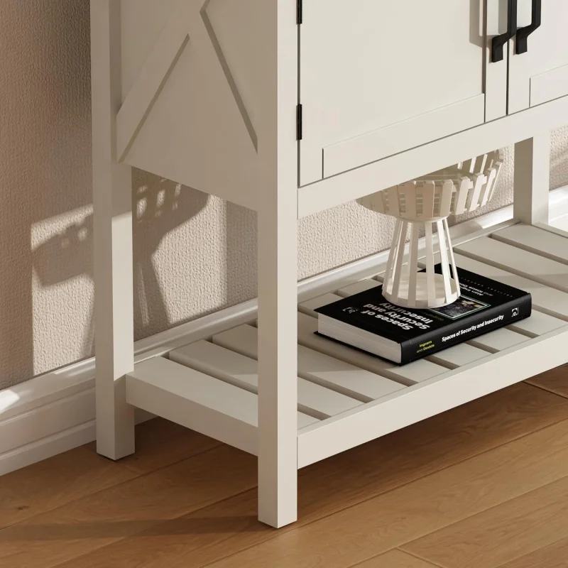 (UUX) Farmhouse Console , Entryway Table with Storage Shelf, Coffee Bar Cabinet, Narrow Buffet Sideboard for Kitchen, Ha UQ