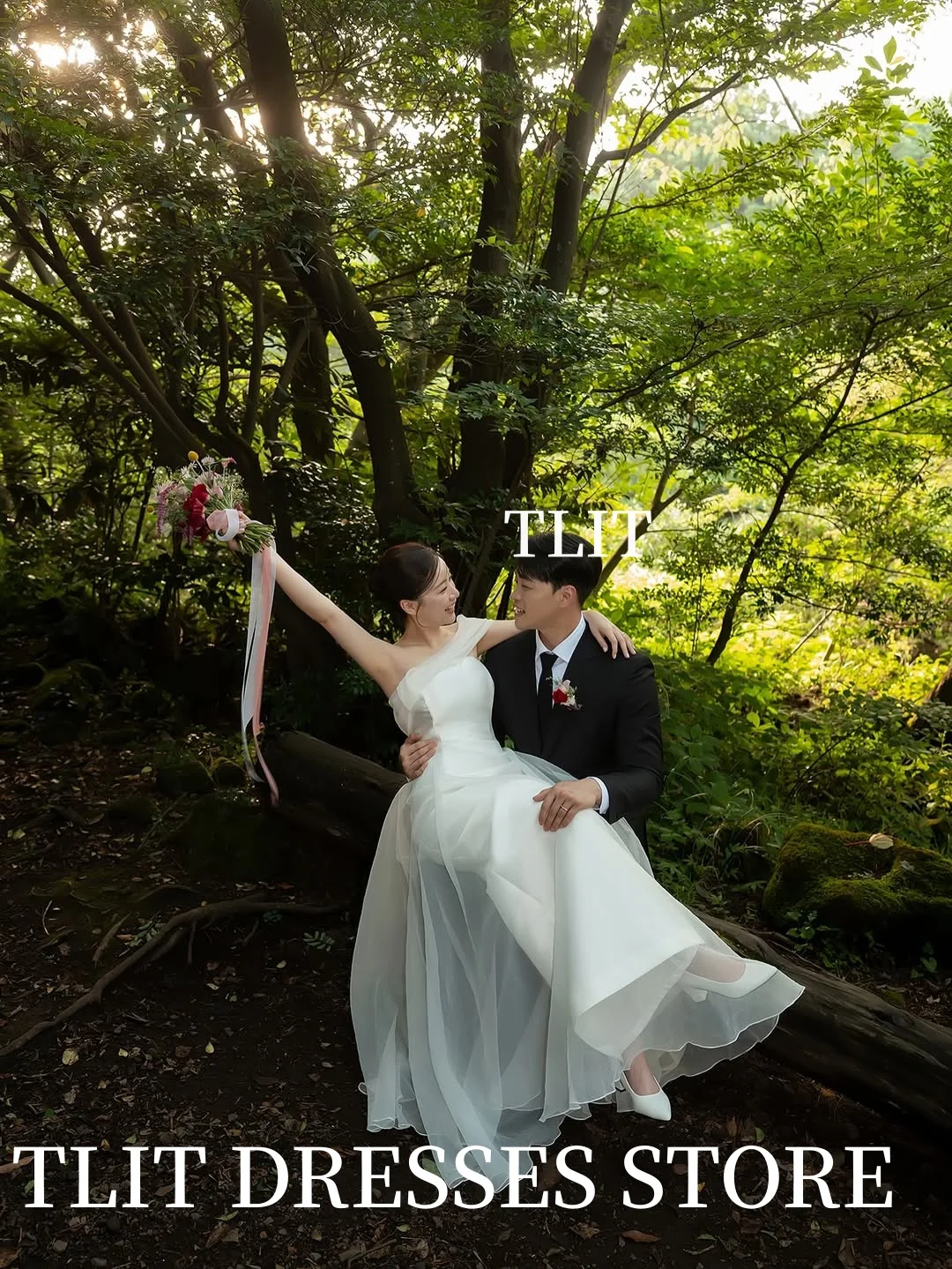 TLIT Elegant Ivory Silk Tulle Wedding Dress Strapless Off The Shoulder Prom Gown Korea Bridal Dress Photos Shoot Customized