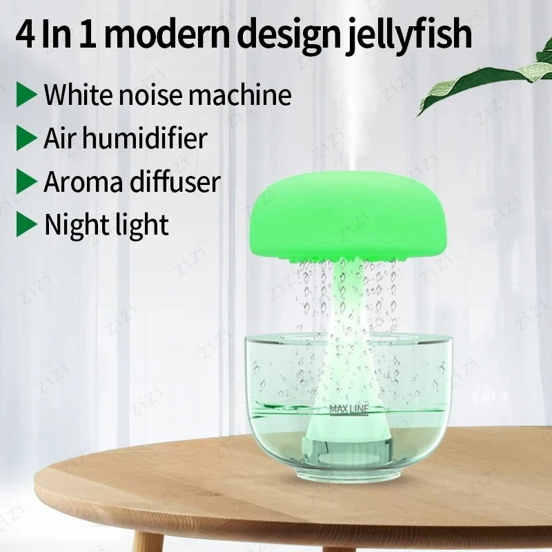 

Увлажнитель-ароматизатор «Капля дождя» с эффектом медуз, разноцветной атмосферной подсветкой и прозрачной подставкой