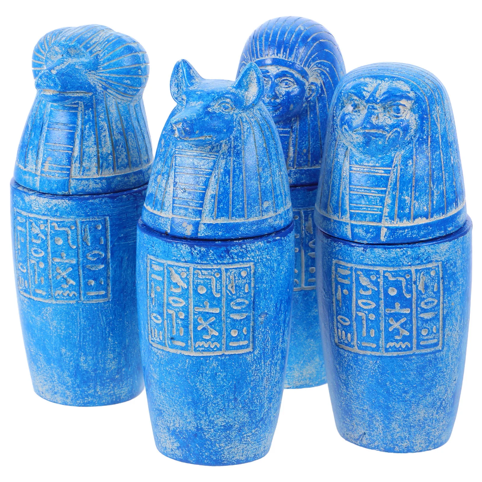 4 Pcs Ancient Egyptian Artifacts Canopic Jars Pharaoh Inscriptions Decorative Figurines Horus Sculpture Set Sons Of Statues