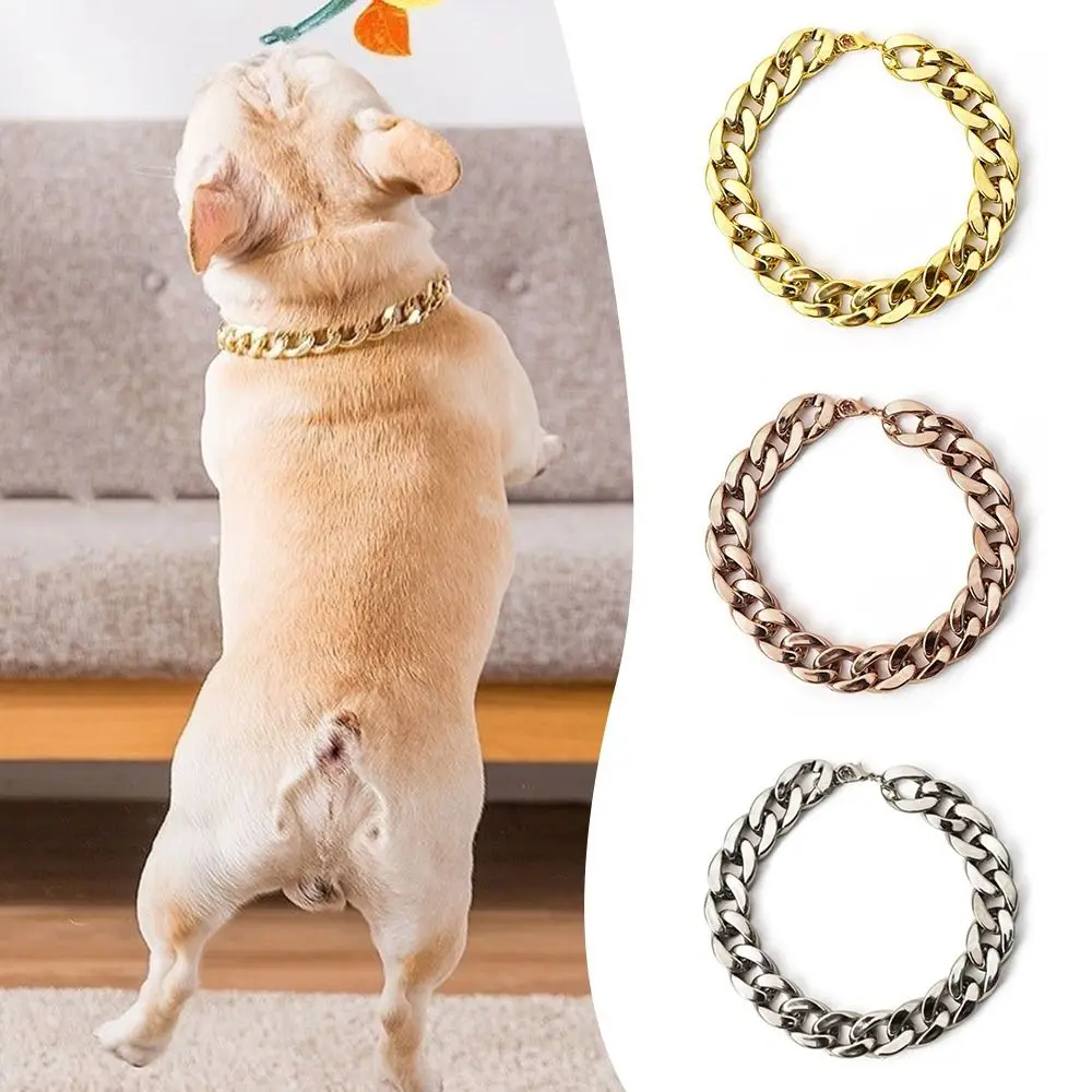 Pet Fashion Necklace Chain Dog Collar French Fighting Small Medium Dog Gold Collar Cat Dog Gold Necklace Pet Jewelry Accessories