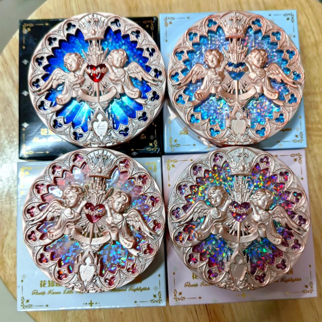 Flower Knows Little Angel Embossed Face Highlighter Palette Diamond Glitter 3D Contour Waterproof Long-lasting Makeup Shimmer 8g