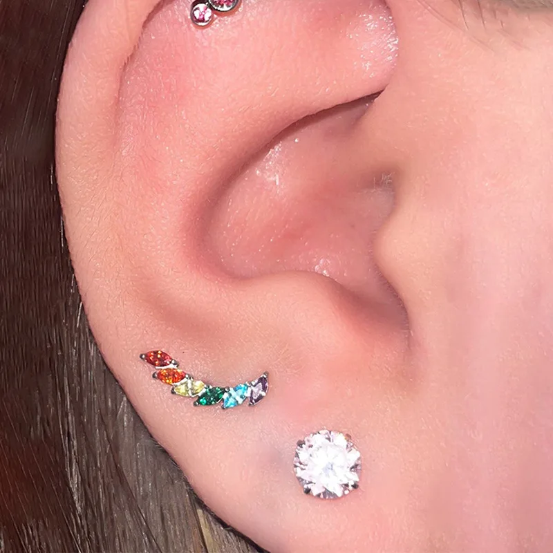 1PC G23 Titanium Internally Threaded Hidden Helix Earring 16G Horse Eye CZ Dangle Cartilage Tragus Stud Labret Piercing Jewelry