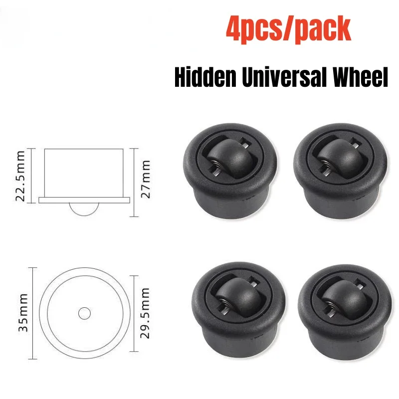 Roda universal escondida de 4 pces, rodízios giratórios de 360 graus, rodas gerais invisíveis para parte inferior da mobília da tabela push-pull, suave e silencioso