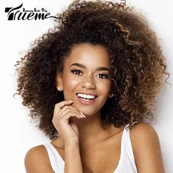 Trueme Afro Kinky Krullend Bob Pruik Menselijk Haar Pruiken Ombre Highlight Menselijk Haar Pruik Met Pony Gekleurde Braziliaanse Krullend Pruik Voor Vrouwen