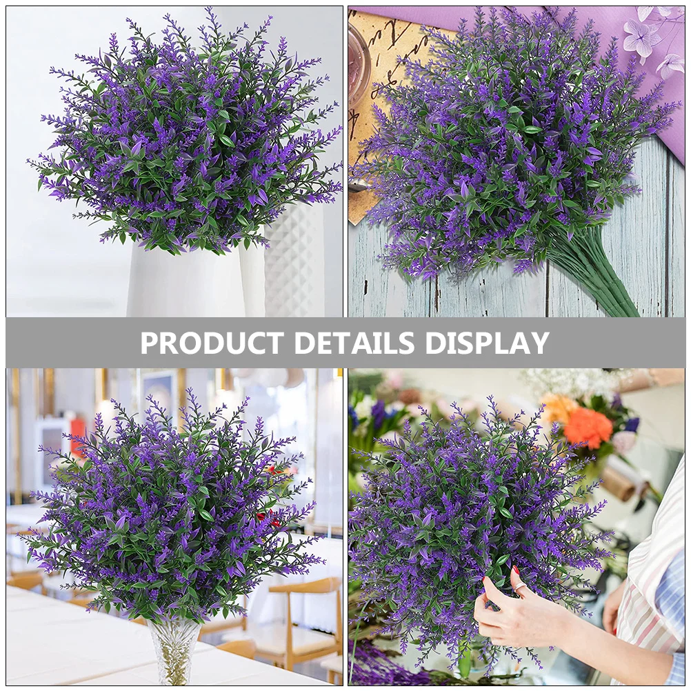 

8pcs Artificial Lavender Bouquets Simulated Flower Adornment Realistic Faux Plants For Home Office Decor Wedding Party