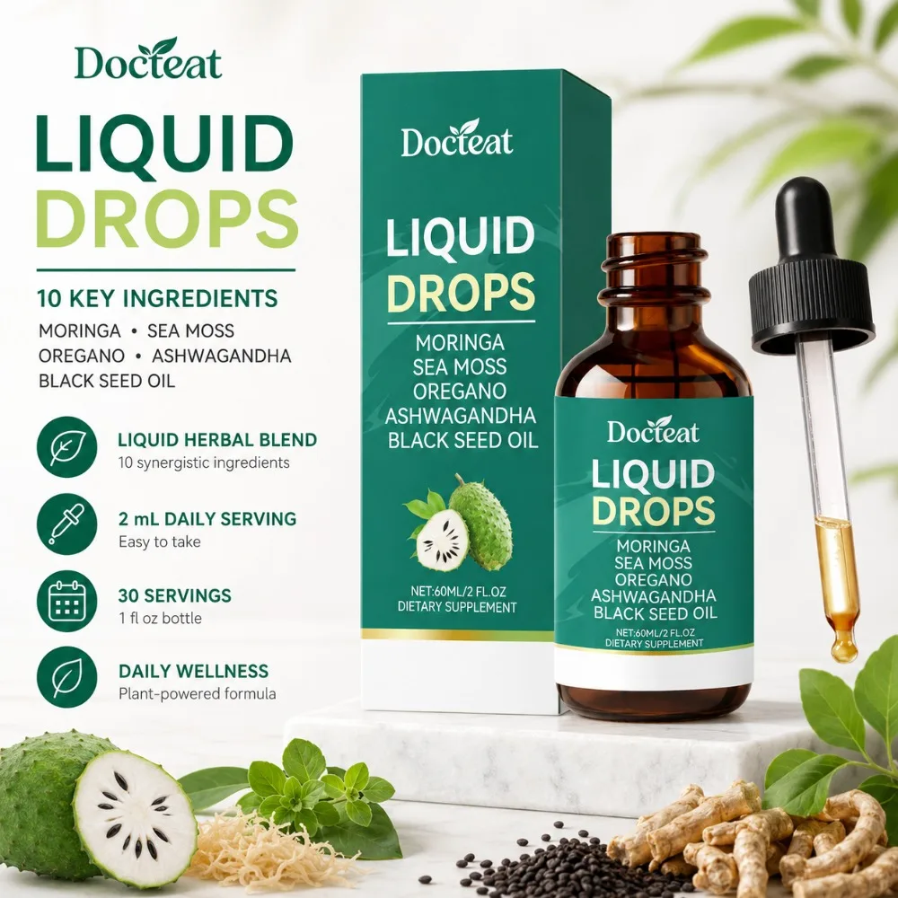 

Multi-Herbal Liquid Drops 60ml with Moringa, Sea Moss, Oregano, Ashwagandha, Black Seed Oil & Turmeric, Daily Wellness Support