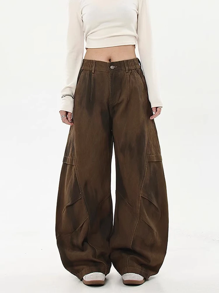 Męskie spodnie casualowe w stylu retro amerykańskim, luźne, z szerokimi nogawkami, jesienne, modne, wodoodporne, luźne, w stylu high street, długie...